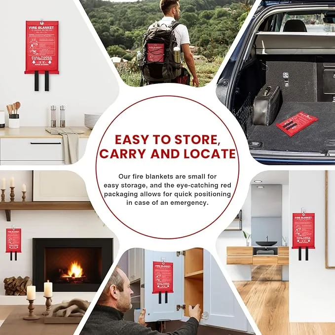 Emergency Fire Blanket for Home,4 Pack Fire Suppression Blanket for Kitchen House Cooking Office Camping, Fiberglass Flame Retardant Blanket, Fire Safety Blanket, 39.3 * 39.3” with Hooks