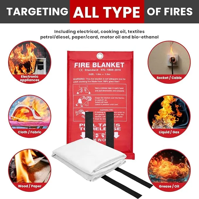Emergency Fire Blanket for Home,4 Pack Fire Suppression Blanket for Kitchen House Cooking Office Camping, Fiberglass Flame Retardant Blanket, Fire Safety Blanket, 39.3 * 39.3” with Hooks