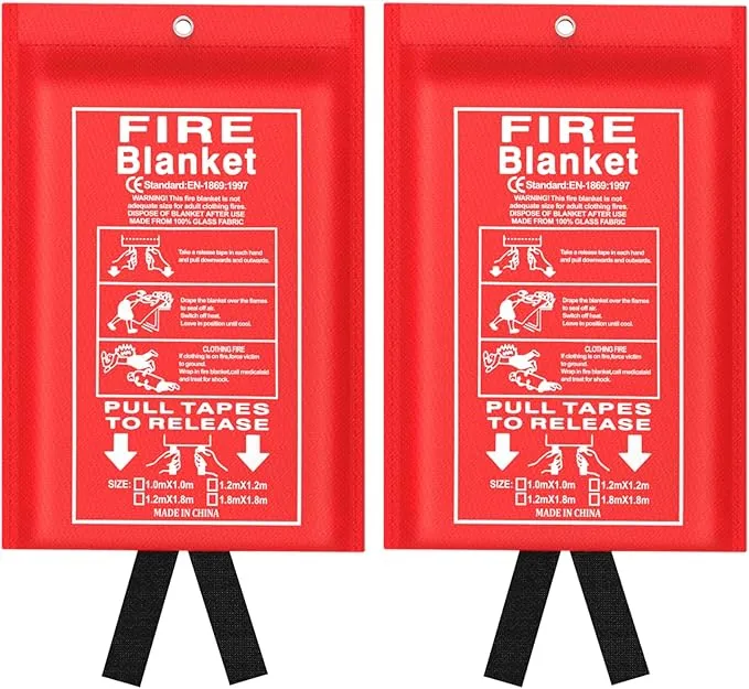 Emergency Fire Blanket for Kitchen and Home, 2 Pack 39.37” x 39.37” Fiberglass Fire Safety Blankets for Survival, Suppression Fire Retardant Blanket