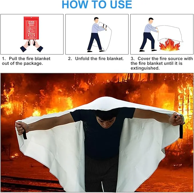Emergency Fire Blanket for Kitchen and Home, 2 Pack 39.37” x 39.37” Fiberglass Fire Safety Blankets for Survival, Suppression Fire Retardant Blanket