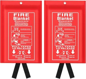 Emergency Fire Blanket for Kitchen and Home, 2 Pack 39.37” x 39.37” Fiberglass Fire Safety Blankets for Survival, Suppression Fire Retardant Blanket