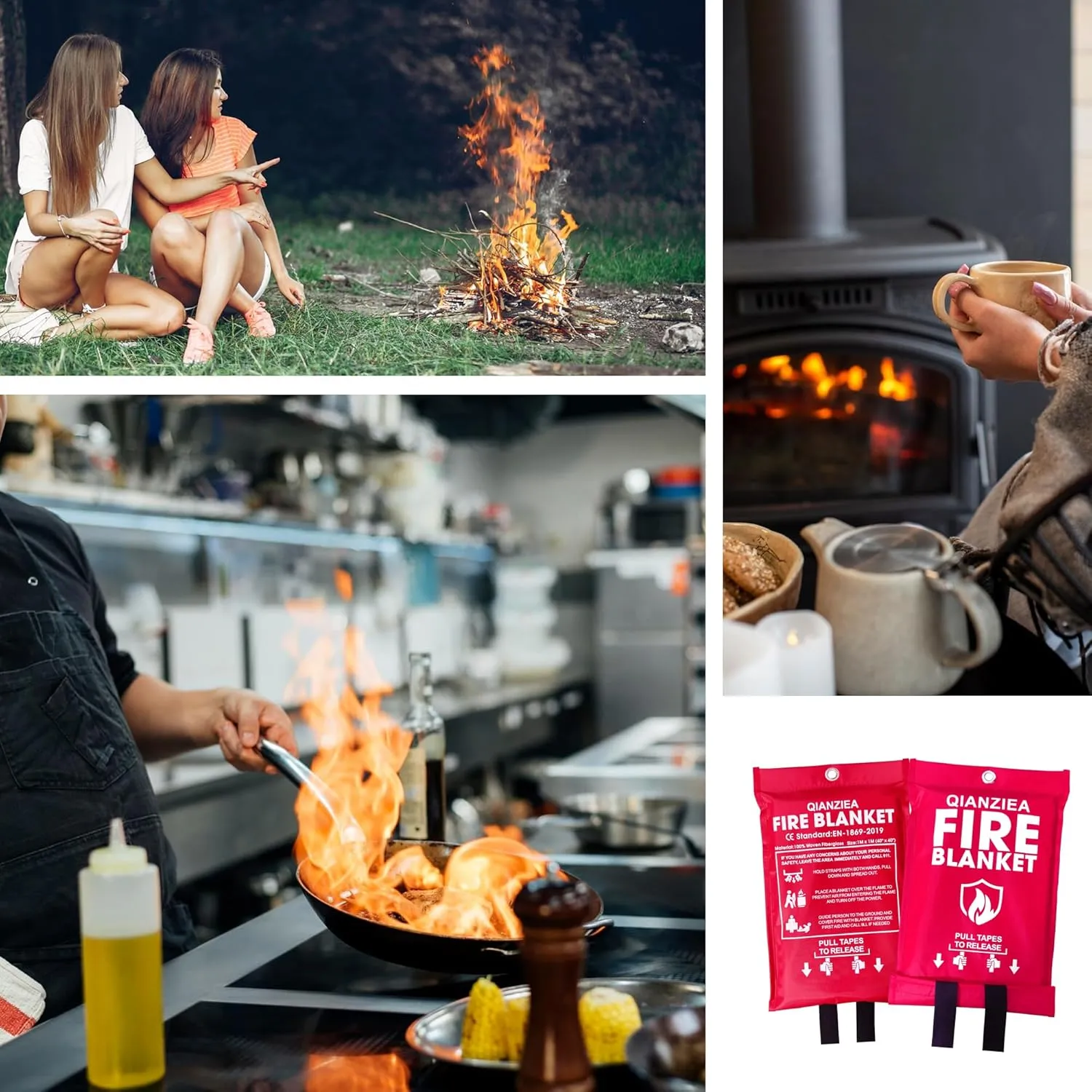 Emergency Fire Blanket,4 Pack,40"x40" Fire Blankets for Home and Kitchen