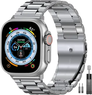 EPULY Compatible with Apple Watch Band 49mm 45mm 44mm 42mm 41mm 40mm 38mm, Business Stainless Steel Metal Watchband for iWatch Band Series 9, Ultra 2, SE, Ultra Series 8 7 6 5 4 3 2 1 Men & Women