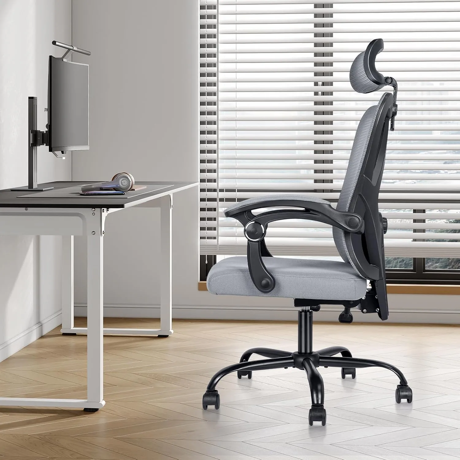 Ergonomic Office Chair: Office Computer Desk Chair with High Back Mesh and Adjustable Lumbar Support Rolling Work Swivel Task Chairs with Wheel 3D Armrests and Headrest
