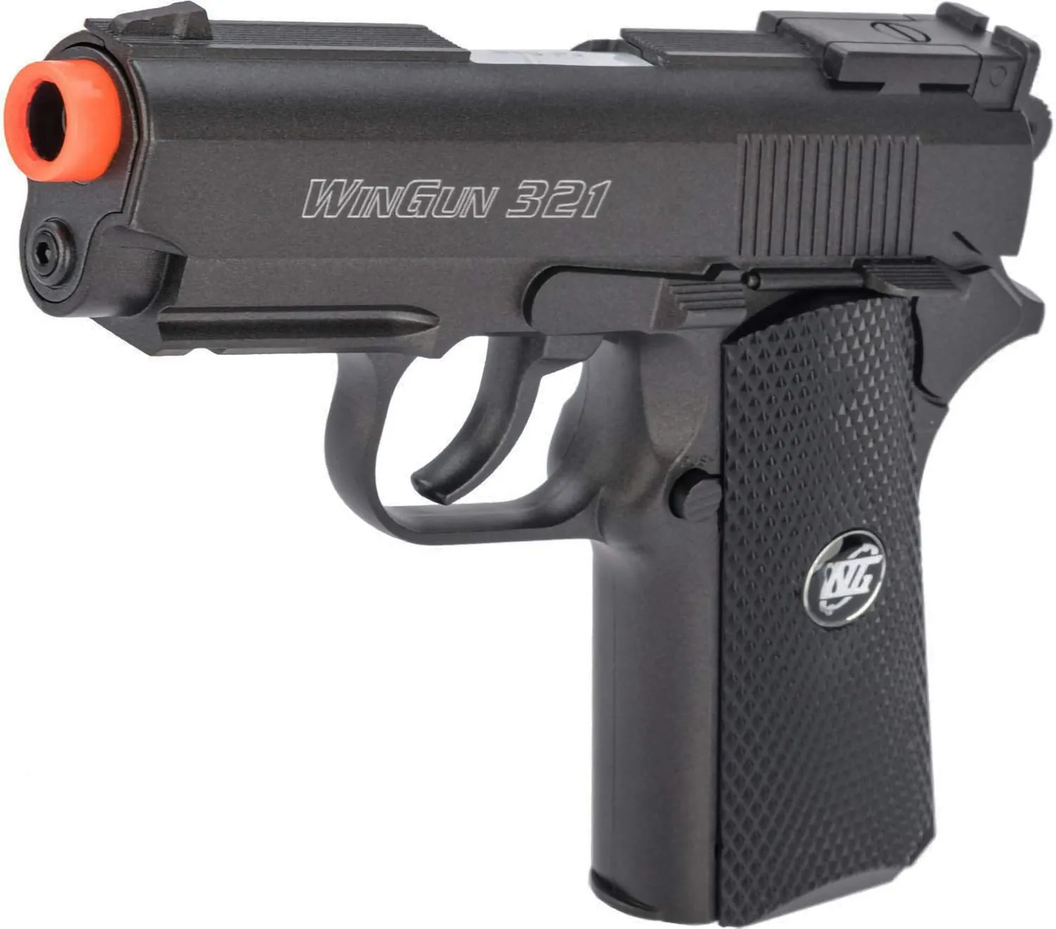 Evike Airsoft - WG High Power Airsoft 1911 Compact Airsoft CO2 Powered Gas Airsoft Pistol (Color: Black/Black Handle)