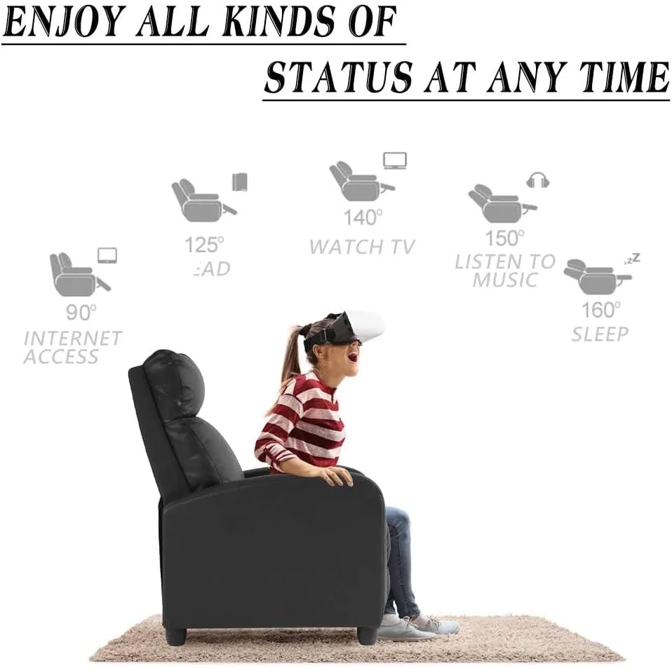 FDW Recliner Chair for Living Room Home Theater Seating Single Reclining Sofa Lounge with Padded Seat Backrest (Black)