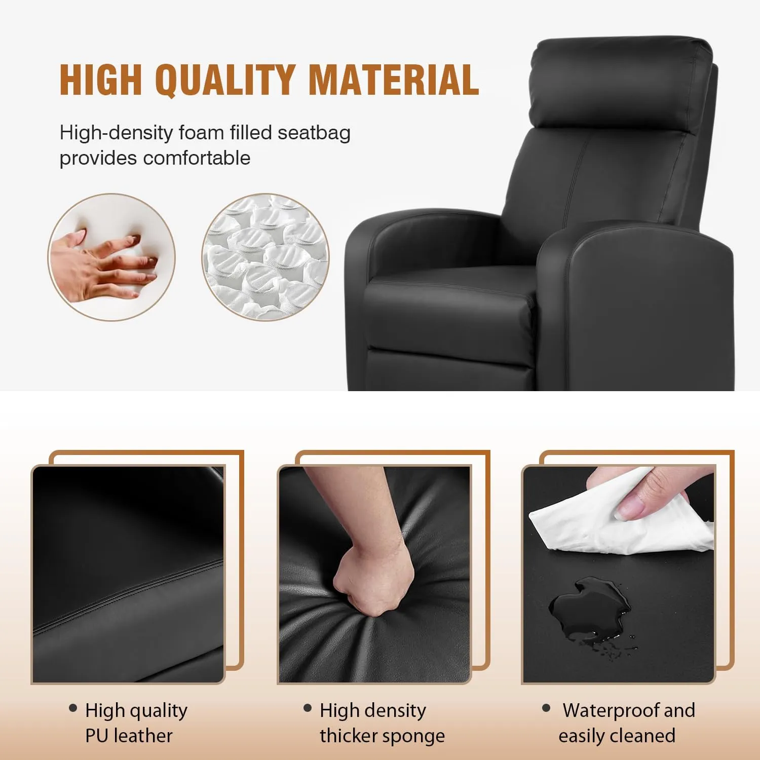 FDW Recliner Chair Push Back Sofa Home Theater Seating with Lumbar Support and Leather Padded Seat Backrest for Living Room