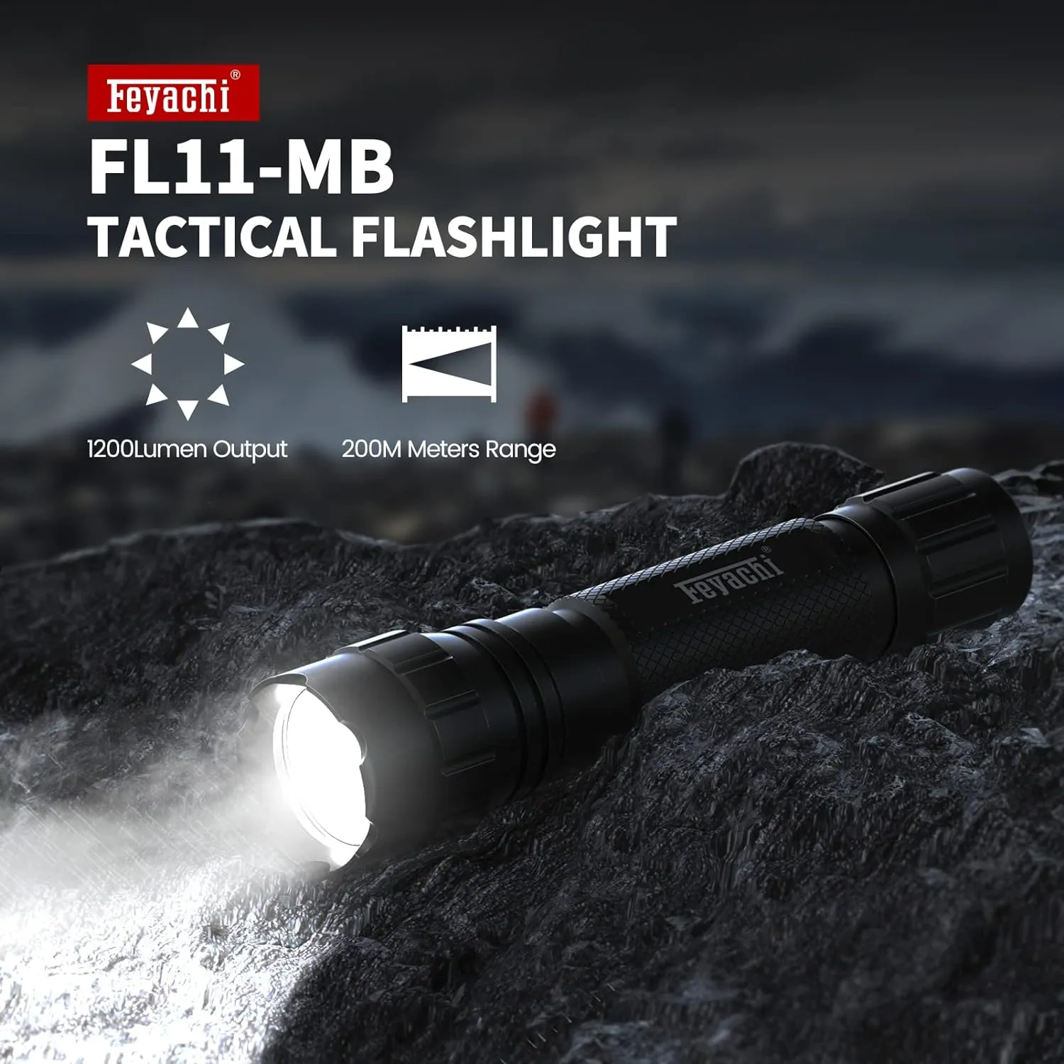 Feyachi Tactical Flashlight 1200 Lumens, with Offset Mount & Pressure Switch, 200m Beam, 4H Runtime, Rainproof and Shockproof