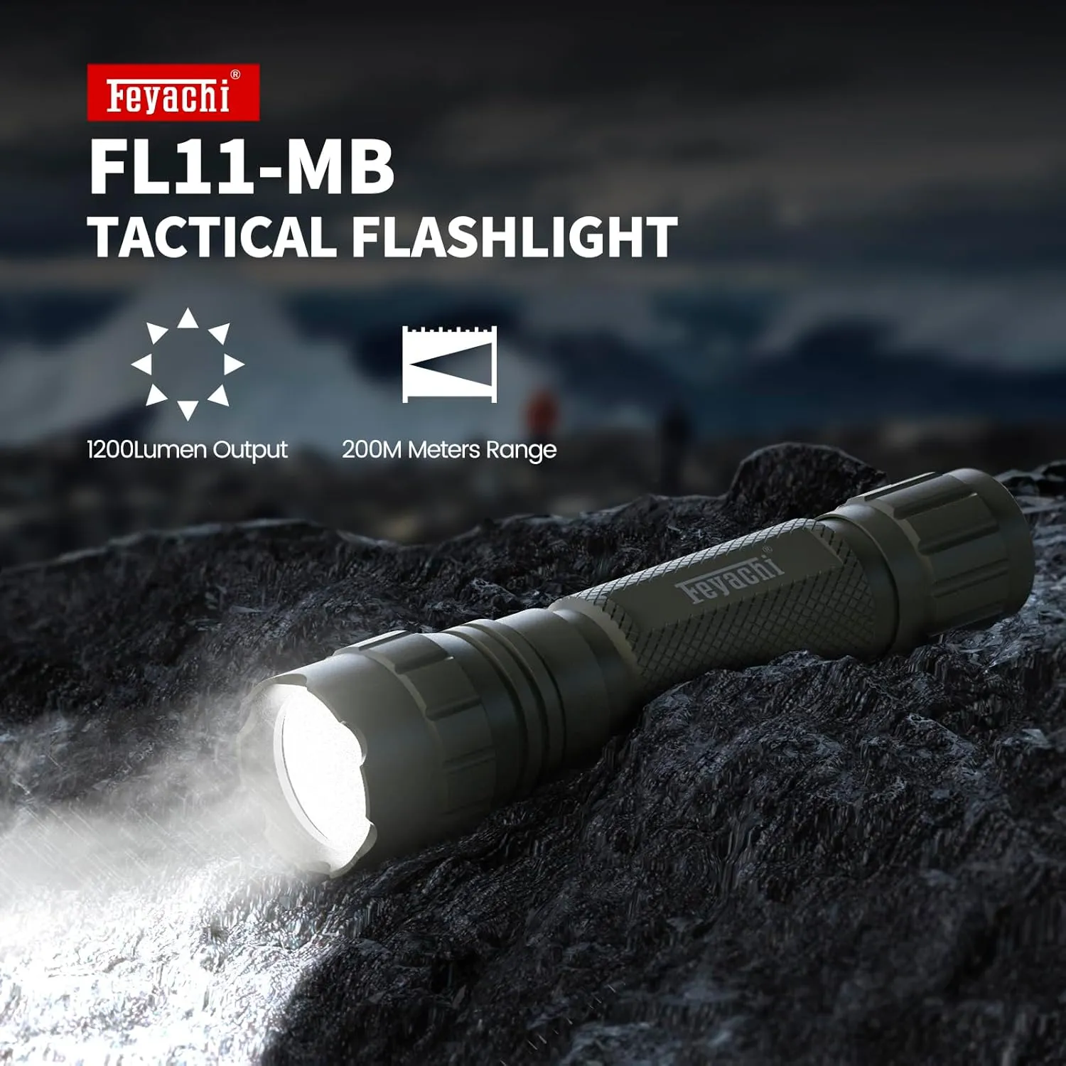 Feyachi Tactical Flashlight 1200 Lumens, with Offset Mount & Pressure Switch, 200m Beam, 4H Runtime, Rainproof and Shockproof