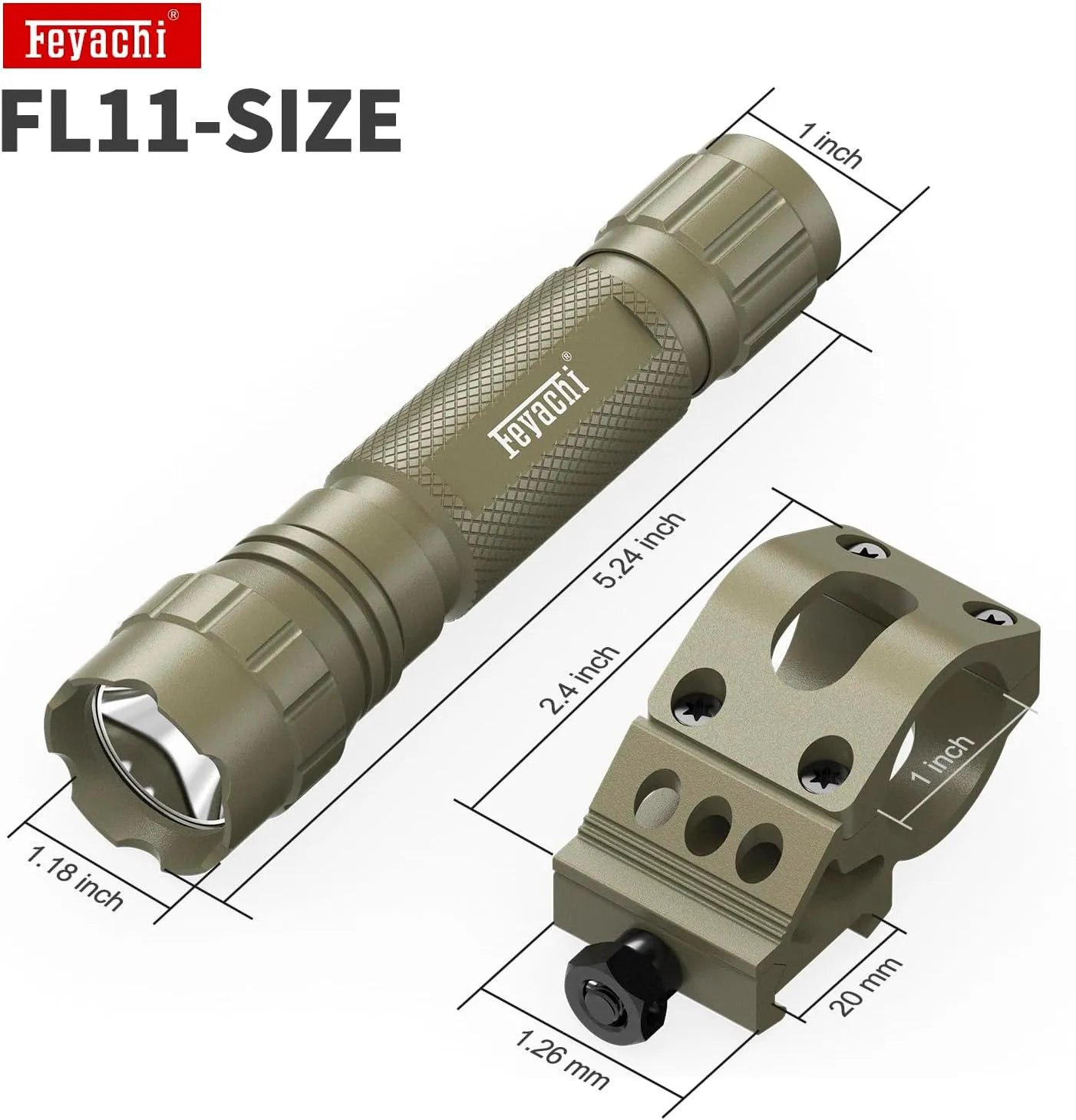 Feyachi Tactical Flashlight 1200 Lumens, with Offset Mount & Pressure Switch, 200m Beam, 4H Runtime, Rainproof and Shockproof