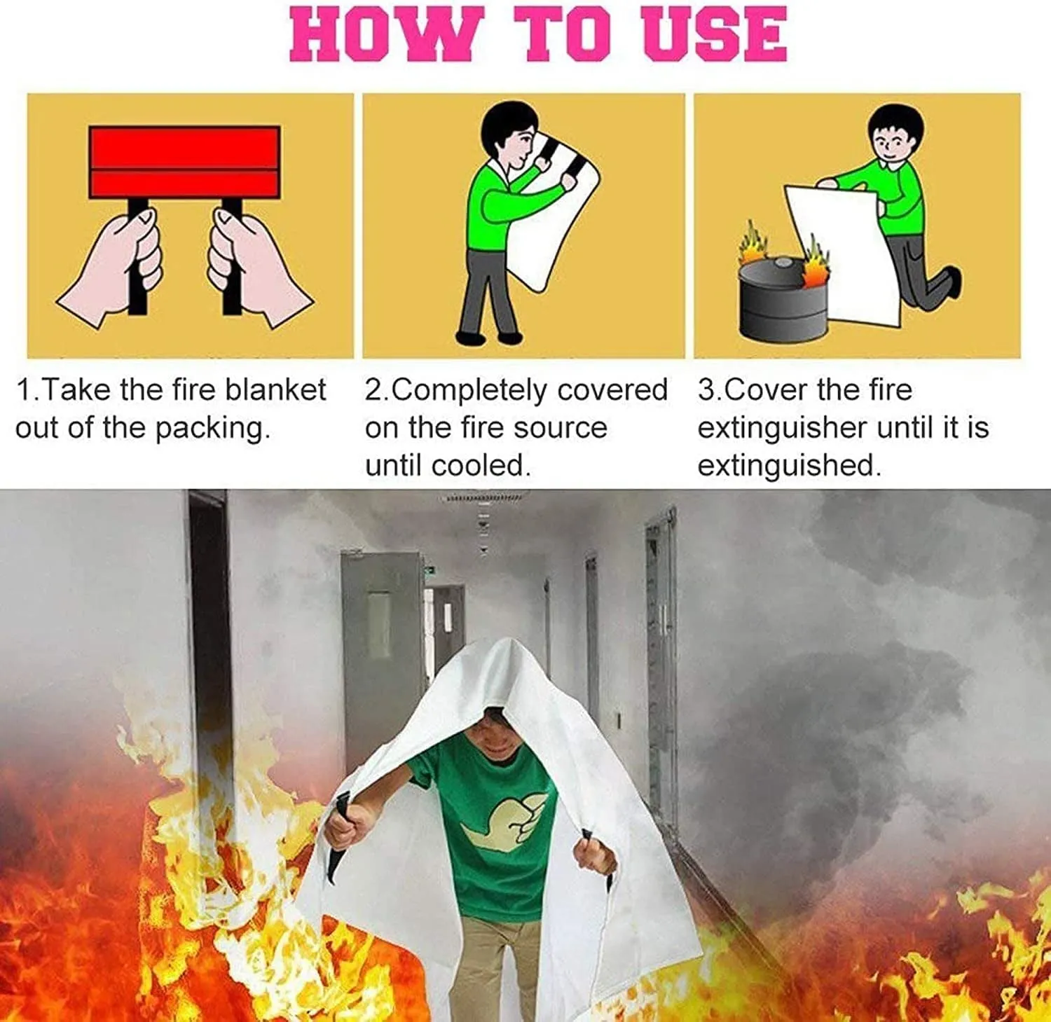 Fiberglass Fire Blanket for Emergency Surival, Flame Retardant Protection and Heat Insulation with Various Sizes