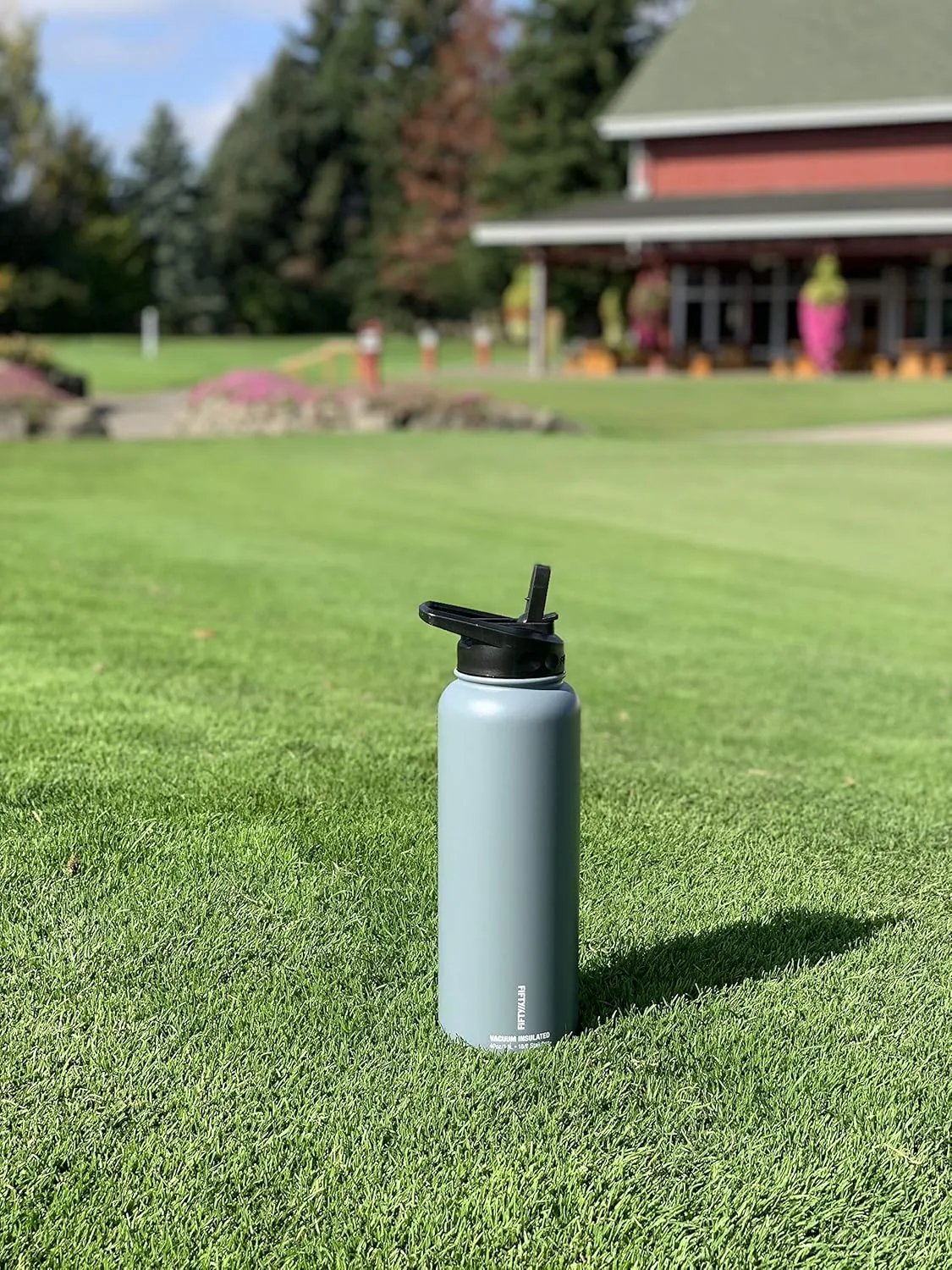Fifty/Fifty 40oz, Double Wall Vacuum Insulated Sport Water Bottle, Stainless Steel, Straw Cap w/Wide Mouth, Lipstick Pink, 40oz/1.1L