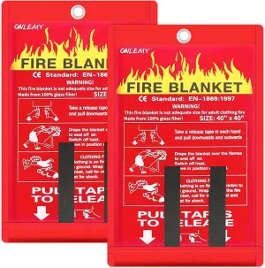 Fire Blanket - 2 Pack - 40" x 40" Emergency Fire Blanket for Home and Kitchen, Suppression Flame Retardant Emergency Fire Blanket for Camping, Grill, Kitchen, Home, Car, School, Warehouse