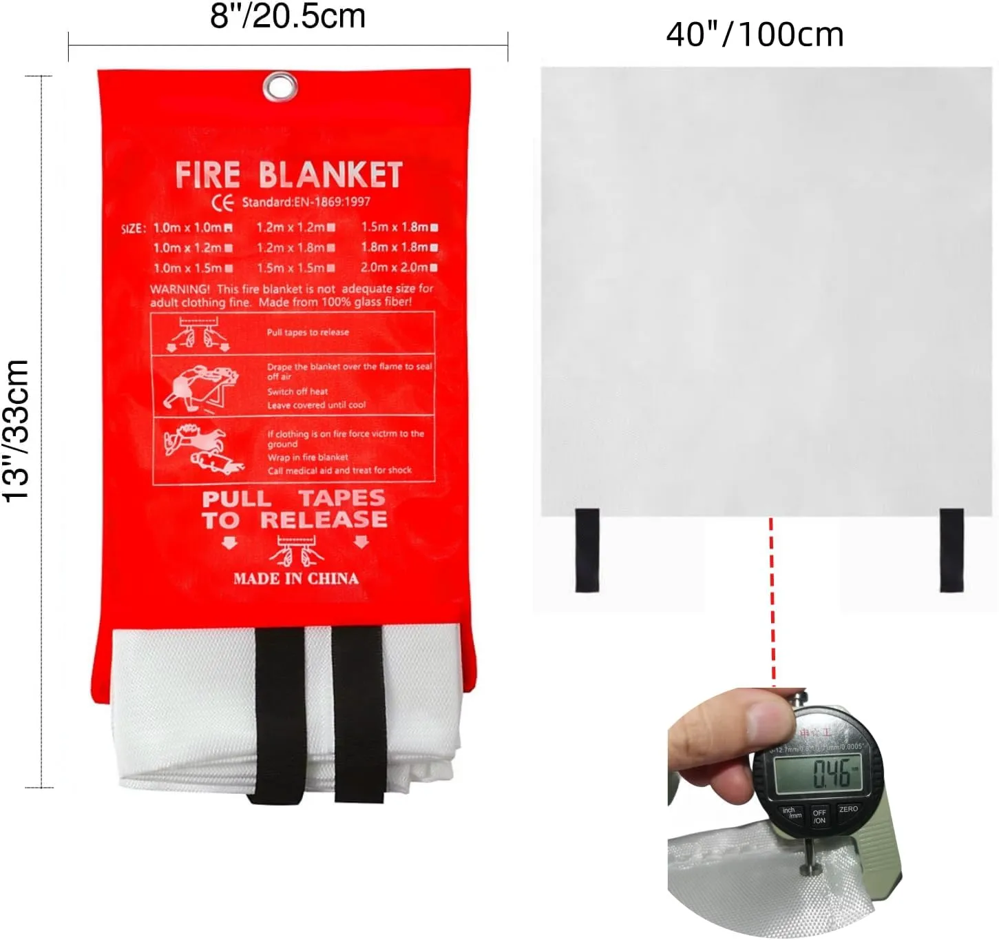 Fire Blanket 40"x40" - Reusable Emergency Fire Suppression for Kitchen, Grill, Home, Camping,Car,Fireplace, School, BBQ & Office (4 Pack)