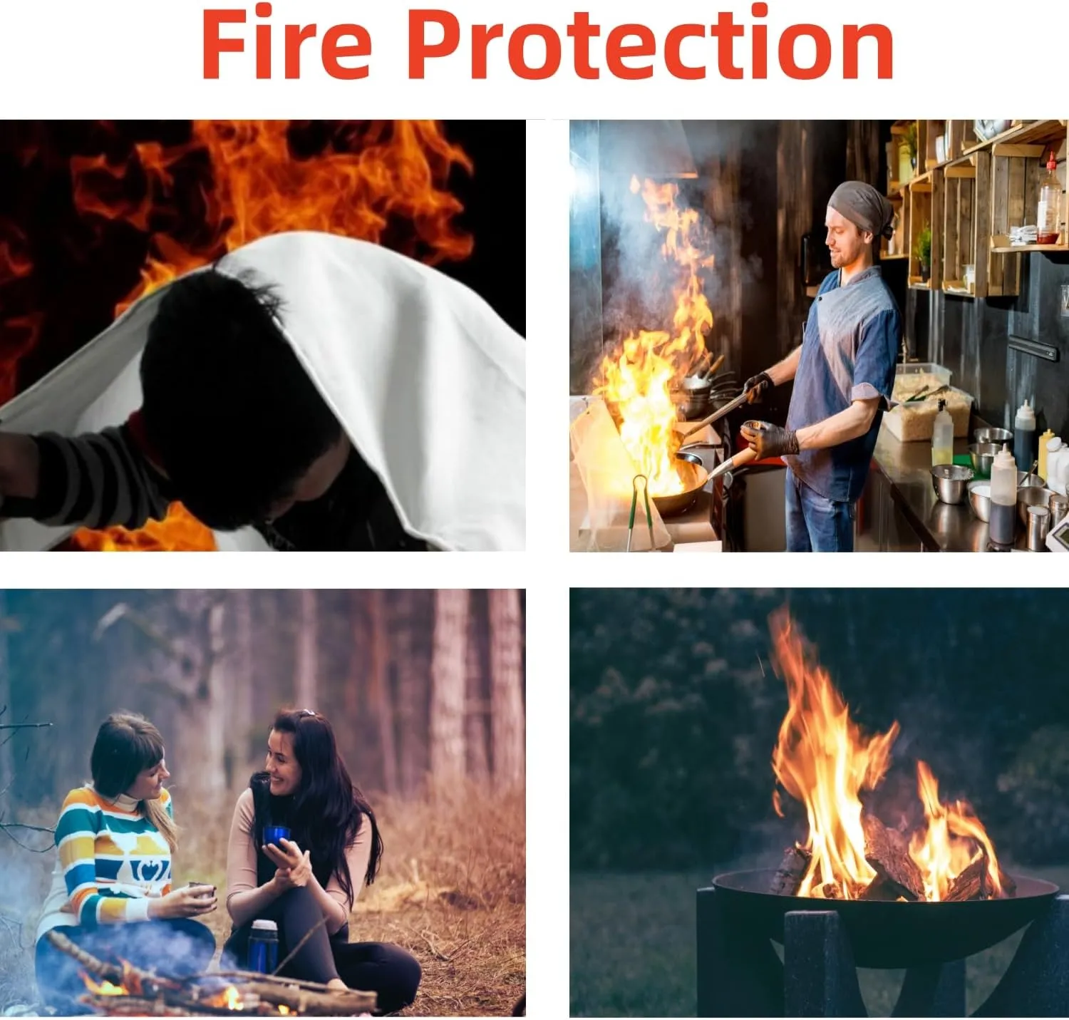 Fire Blanket 40"x40" - Reusable Emergency Fire Suppression for Kitchen, Grill, Home, Camping,Car,Fireplace, School, BBQ & Office (4 Pack)