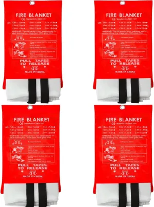 Fire Blanket 40"x40" - Reusable Emergency Fire Suppression for Kitchen, Grill, Home, Camping,Car,Fireplace, School, BBQ & Office (4 Pack)