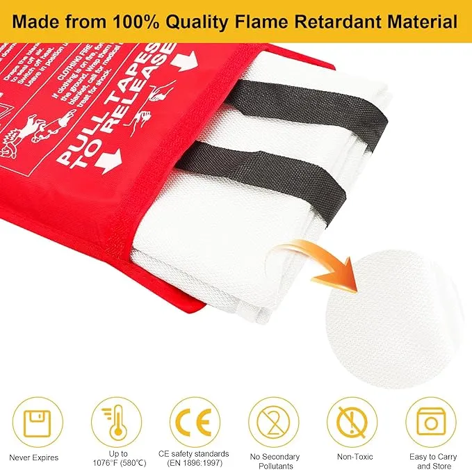 Fire Blanket - 6 Pack - 40" x 40" Emergency Fire Blanket for Home and Kitchen, Suppression Flame Retardant Emergency Fire Blanket for Camping, Grill, Kitchen, Home, Car, School, Warehouse