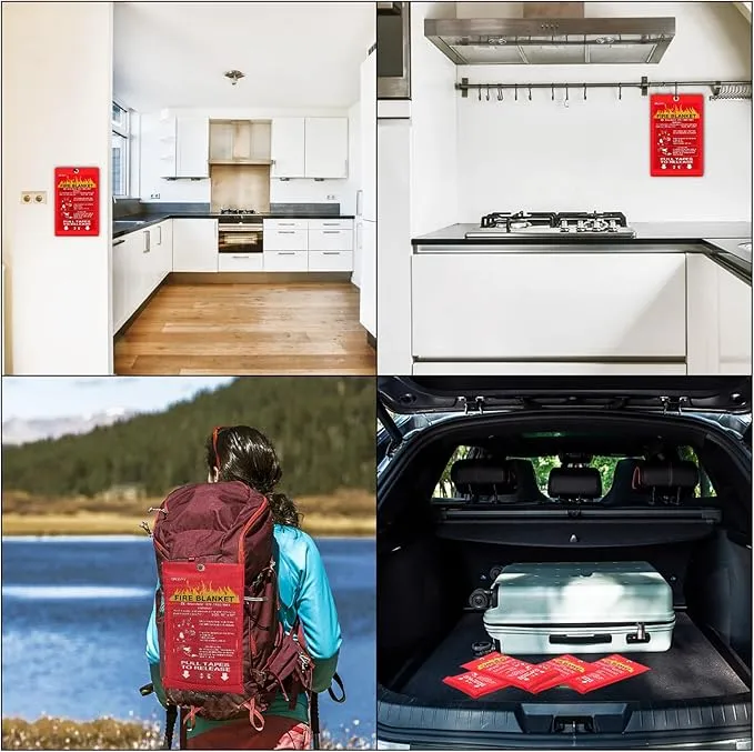 Fire Blanket - 6 Pack - 40" x 40" Emergency Fire Blanket for Home and Kitchen, Suppression Flame Retardant Emergency Fire Blanket for Camping, Grill, Kitchen, Home, Car, School, Warehouse