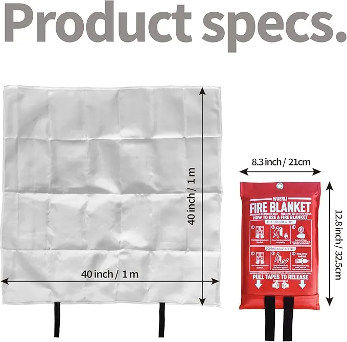 Fire Blanket for Home and Kitchen, 40" x 40", 4 Pack, Emergency Fire Blanket