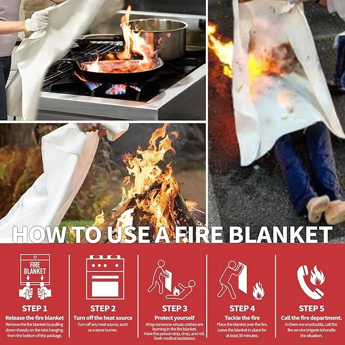 Fire Blanket for Home and Kitchen, 40" x 40", 4 Pack, Emergency Fire Blanket