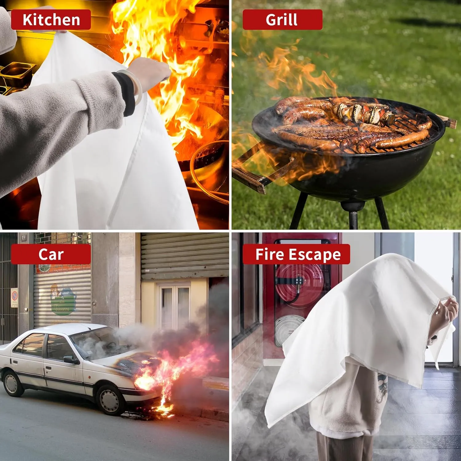 Fire Blanket for Home and Kitchen, 40"x40" Fiberglass Suppression Blanket for Emergency, Survival Safety Cover (2 Pack)