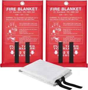 Fire Blanket for Home and Kitchen, 40"x40" Fiberglass Suppression Blanket for Emergency, Survival Safety Cover (2 Pack)