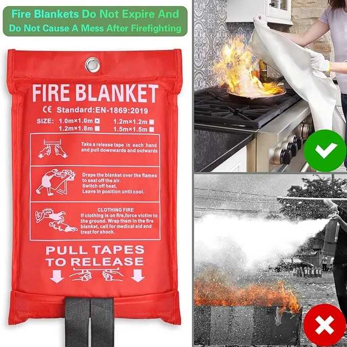 Fire Blanket for Home-Kitchen Retardant - 2 Pack Portable Fire Blanket,Kitchen Fire Blanket to Suppress Grease Fire, Emergency Fire Blanket for Grill,Office Fireproof (39 in X 39 in)