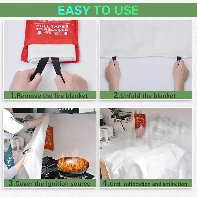 Fire Blanket for Home-Kitchen Retardant - 2 Pack Portable Fire Blanket,Kitchen Fire Blanket to Suppress Grease Fire, Emergency Fire Blanket for Grill,Office Fireproof (39 in X 39 in)