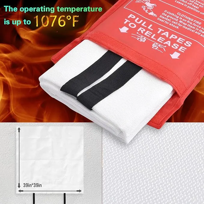 Fire Blanket for Home-Kitchen Retardant - 2 Pack Portable Fire Blanket,Kitchen Fire Blanket to Suppress Grease Fire, Emergency Fire Blanket for Grill,Office Fireproof (39 in X 39 in)