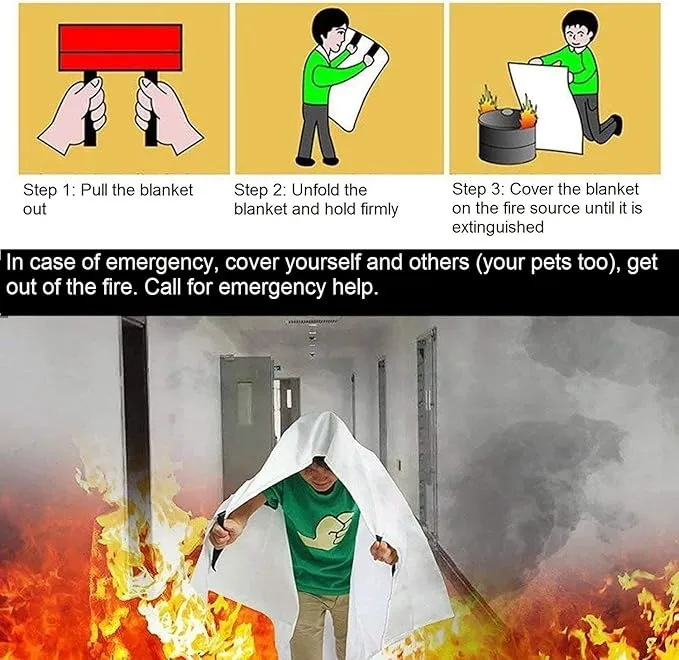 Fire Blanket For Home XL - 59 x 59 Fire Blankets Emergency For People Fire Retardant Blanket Fire Shelter Large Suppression Fiberglass Kitchen Home Restaurant House Fire Proof Survival Safety Reusable