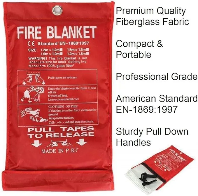 Fire Blanket For Home XL - 59 x 59 Fire Blankets Emergency For People Fire Retardant Blanket Fire Shelter Large Suppression Fiberglass Kitchen Home Restaurant House Fire Proof Survival Safety Reusable