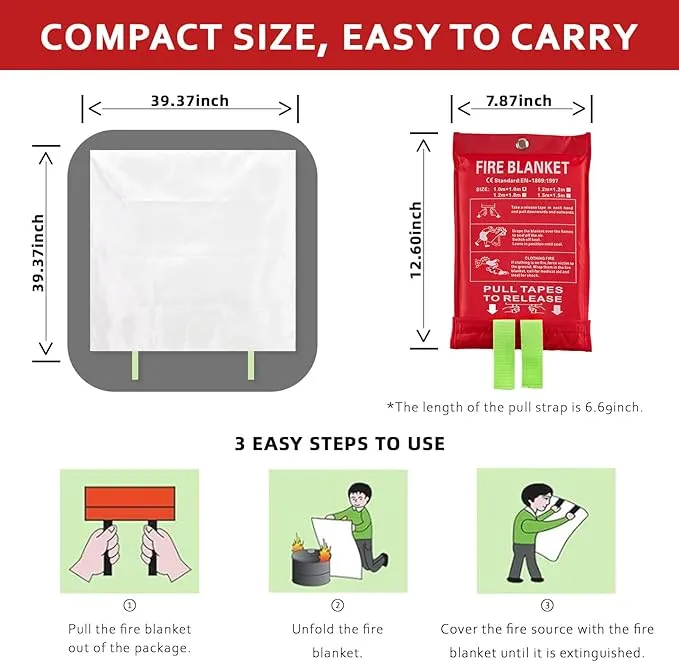 Fire Blankets Emergency for Home, Emergency Fire Blanket, 1 Pack Suppression Flame Retardent Safety Fire Blanket for Home, Kitchen, Fiberglass Fire Blanket