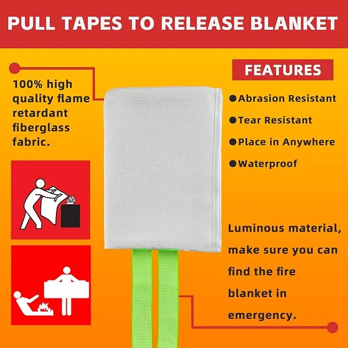 Fire Blankets Emergency for Home, Emergency Fire Blanket, 1 Pack Suppression Flame Retardent Safety Fire Blanket for Home, Kitchen, Fiberglass Fire Blanket