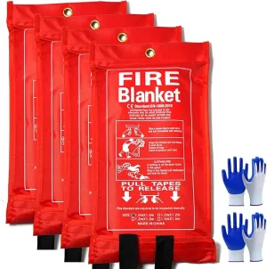 Fire Blankets Emergency for Home-Fire Blanket for Home and Kitchen,Fiberglass Fire Blankets for Fireplace Camping Car BBQ. Essential Fire Blankets Emergency Gear for Home Safety (4 Pack)