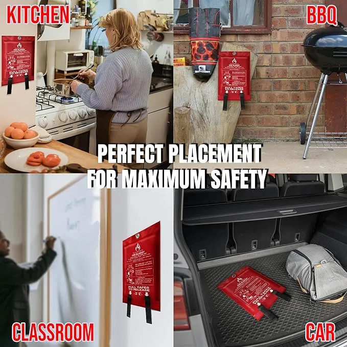 Fire Blankets Emergency for Home, Kitchen, Camping, Office and Vehicle | Flame Retardant Fire Extinguishing Blanket | Fire Extinguisher Safety Suppression Blanket - Made from Fiberglass