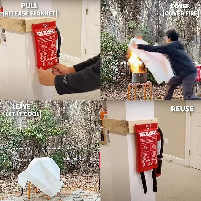 Fire Blankets Emergency for Home, Kitchen, Camping, Office and Vehicle | Flame Retardant Fire Extinguishing Blanket | Fire Extinguisher Safety Suppression Blanket - Made from Fiberglass