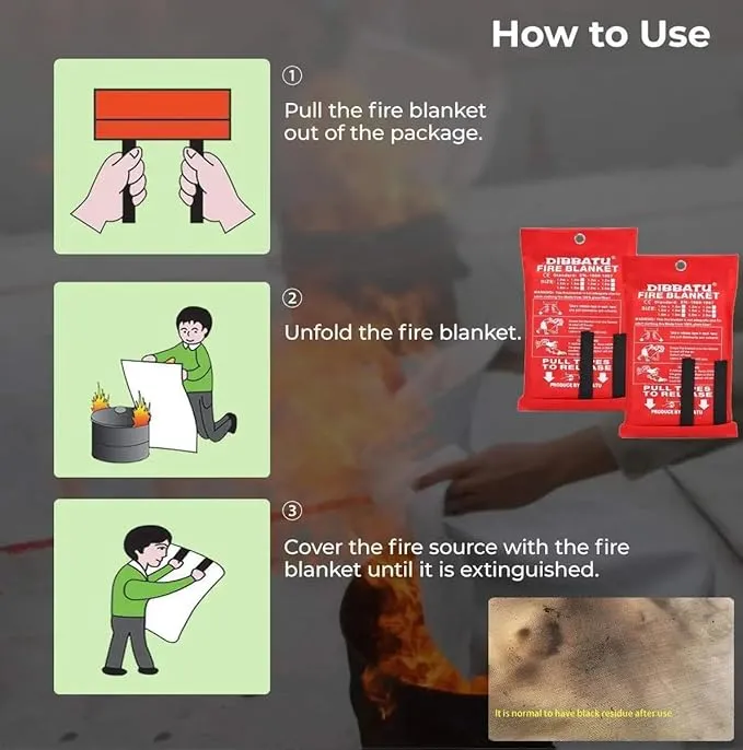 Fire Blankets for Home and Kitchen, Camping Emergency Blankets, 40 * 40 INCHES Suppression Blanket for Emergency, Survival Safety Cover (2 Pack)