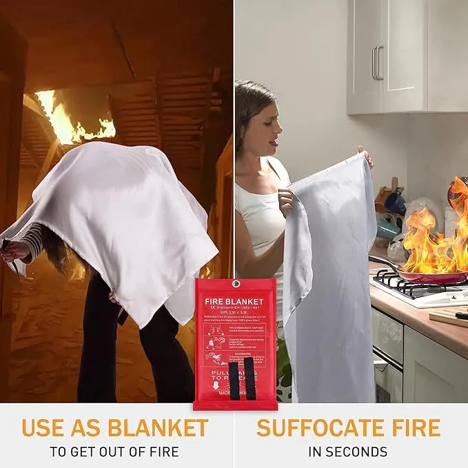 Fire Blankets Secure Your Space with Emergency Fire Blankets 2 Pack 40 x 40 inches - Ideal Protection for Kitchen, Home, Camping, Grill, Car, Office, Warehouse, School, Picnic.