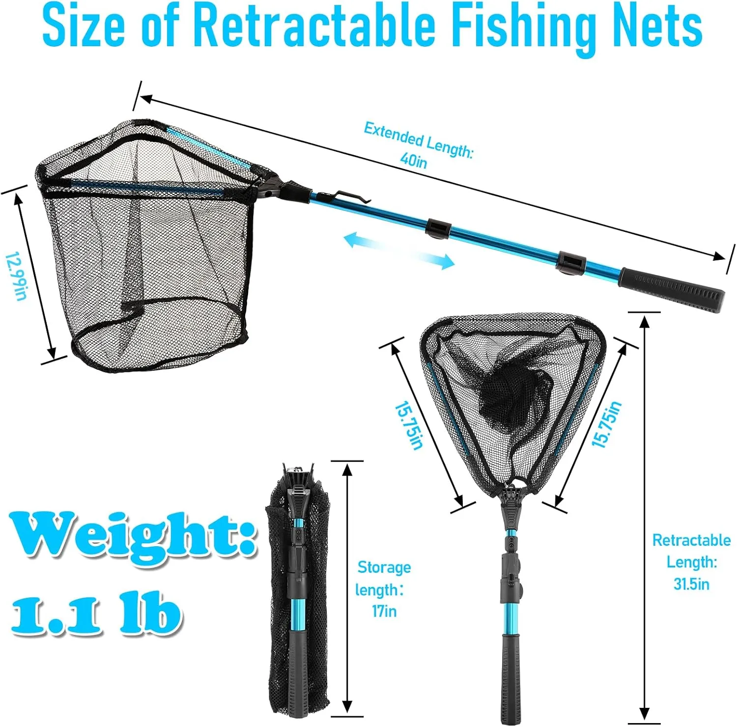 Fishing Net with Handle, Telescoping & Folding Fish Net for Easy Transport & Storage, Durable Freshwater & Saltwater Fishing Gear for Kids & Adults, Compact & Portable Design