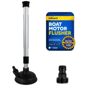 Five Oceans Inboard Motor Muff, Universal Inboard Motor Flusher, Fake a Lake - Black PVC Marine Grade Round Cup Muff, Telescoping Shaft from 18" to 30", Garden Hose Connector & Quick Connect - FO4602