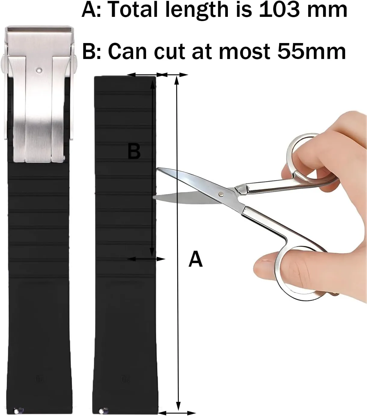 FKM Rubber Watch Bands Deployment Clasp Adjustable CTS Fluororubber 19mm 20mm 21mm 22mm Quick Release Soft Durable FKM Rubber Watch Strap Universal Replacement Band Strap for Men Women