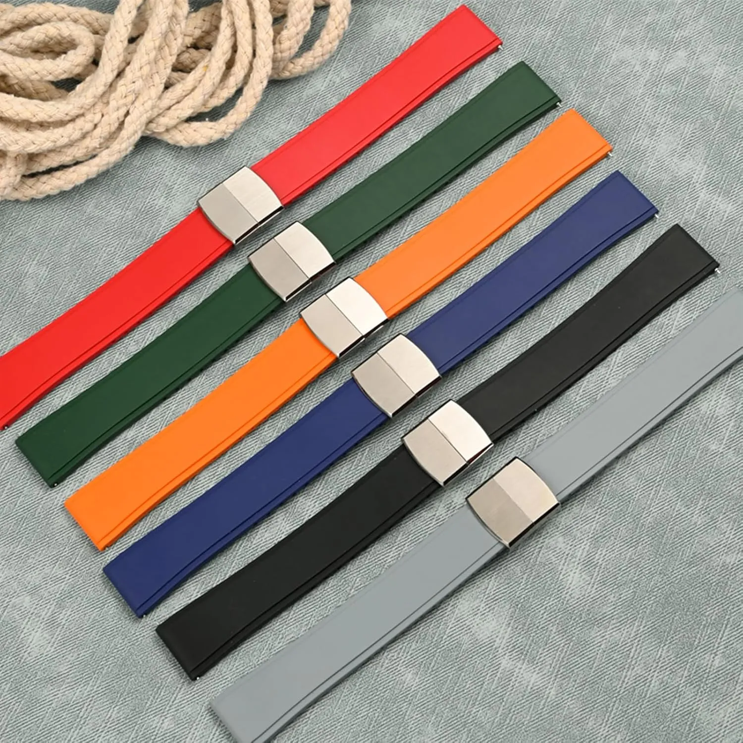FKM Rubber Watch Bands Deployment Clasp Adjustable CTS Fluororubber 19mm 20mm 21mm 22mm Quick Release Soft Durable FKM Rubber Watch Strap Universal Replacement Band Strap for Men Women
