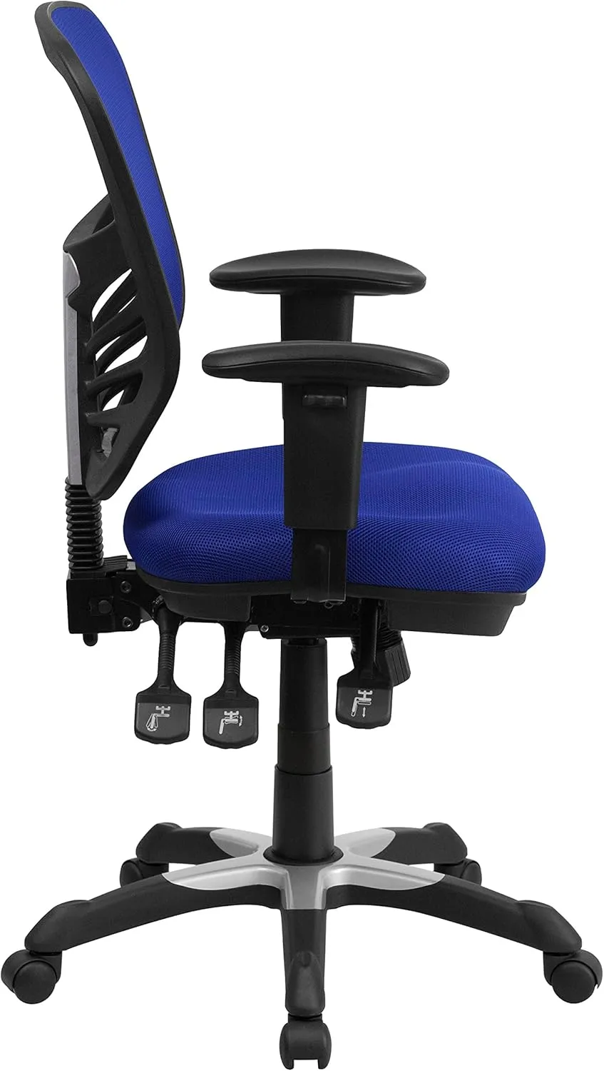 Flash Furniture Nicholas Mid-Back Swivel Office and Gaming Chair, Ergonomic Mesh Office Chair with Adjustable Lumbar Support and Height, Blue