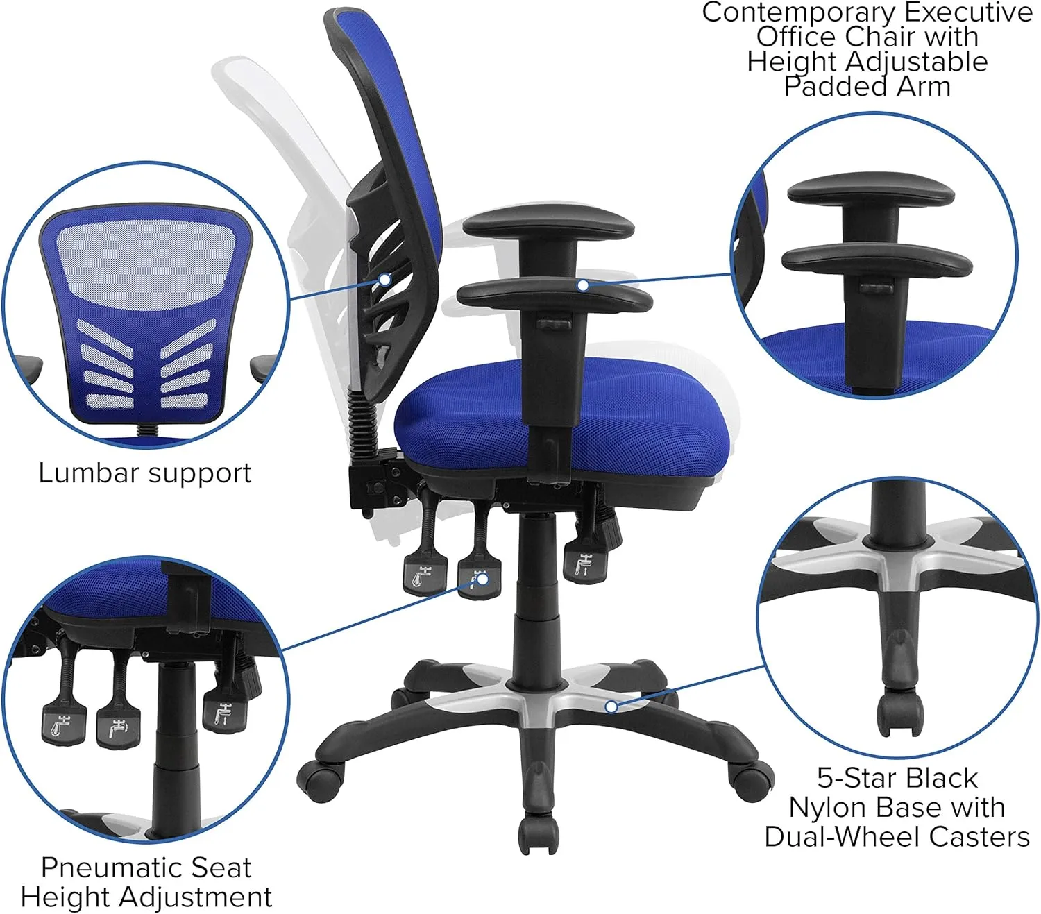 Flash Furniture Nicholas Mid-Back Swivel Office and Gaming Chair, Ergonomic Mesh Office Chair with Adjustable Lumbar Support and Height, Blue