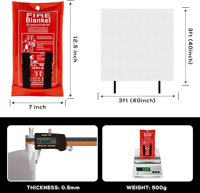 FLASLD Fire Blanket for Home and Kitchen, Fiberglass Fire Blankets Emergency for People, Flame Retardant Protection and Heat Insulation (3 ft x 3 ft)
