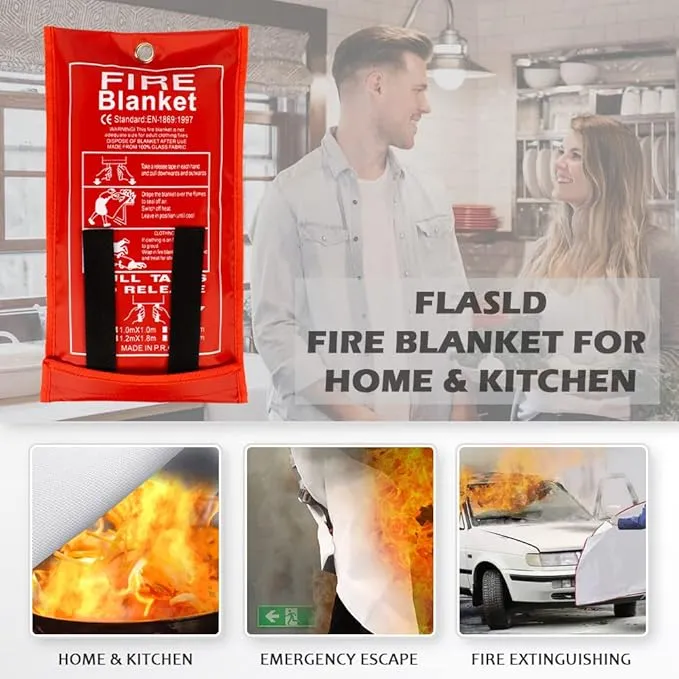 FLASLD Fire Blanket for Home and Kitchen, Fiberglass Fire Blankets Emergency for People, Flame Retardant Protection and Heat Insulation (3 ft x 3 ft)
