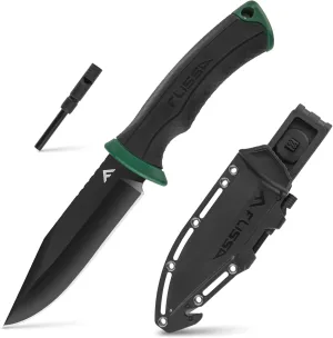 FLISSA 4-7/8” Survival Knife with Sheath, Fixed Blade Knife with Whistle & Fire Starter for Camping, Outdoor, Bush Craft, Tactical, Fiberglass Nylon Handle, Gift for Husband, Father, Friend