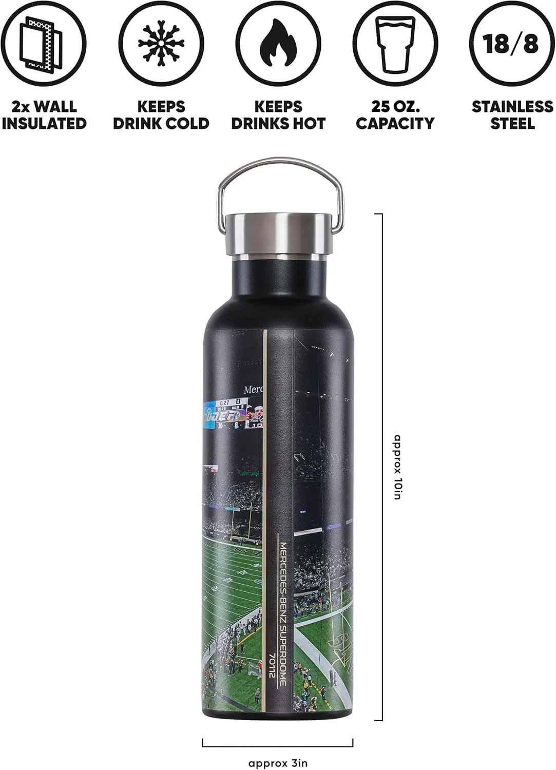 foco NFL unisex-adult NFL Team Logo 25oz Insulated Stainless Steel Travel Home Field Hydration Bottle