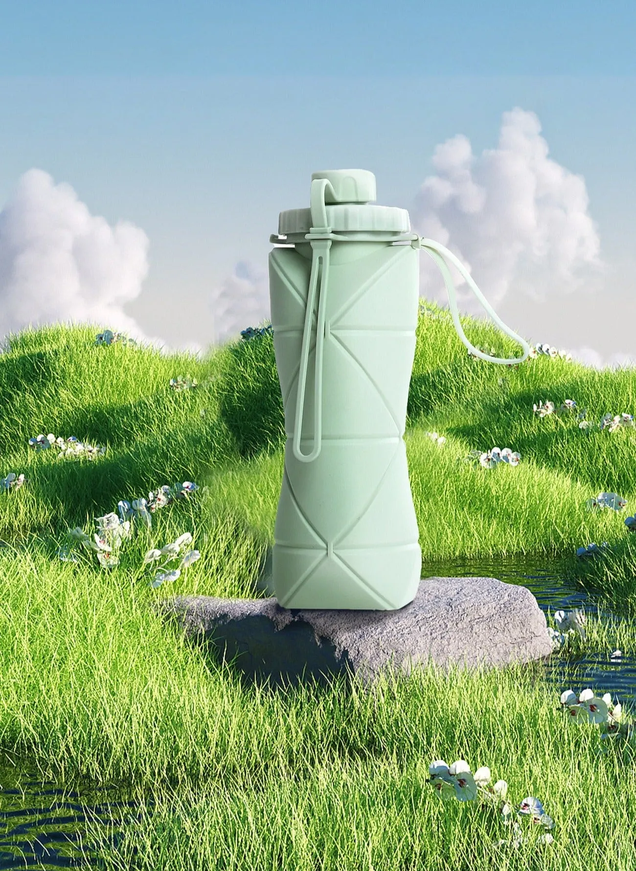 Folding 600ml Temperature-Resistant Silicone Water Bottle