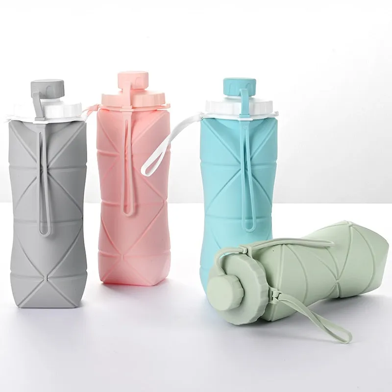 Folding 600ml Temperature-Resistant Silicone Water Bottle